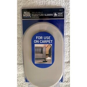 Real Work Reusable Furniture Sliders 4 Pack 9-1/2 x 5-3/4 for Carpet 66570 Gray